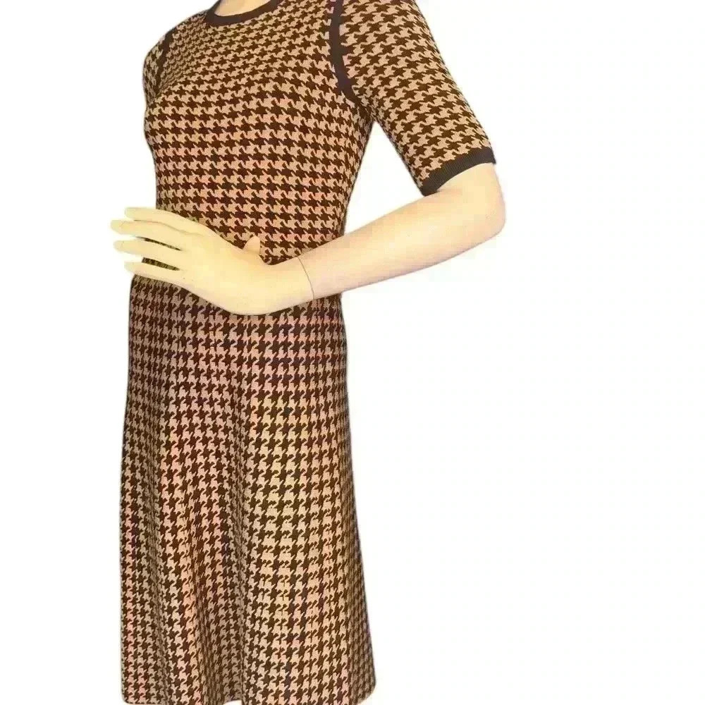 Ann Taylor Houndstooth Flare Dress Stretch Holiday Shimmer Size XS.  #311 - Picture 3 of 13